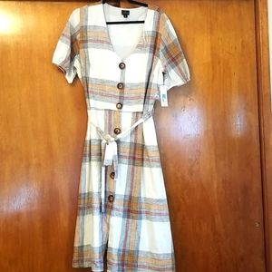 Plaid button up midi dress